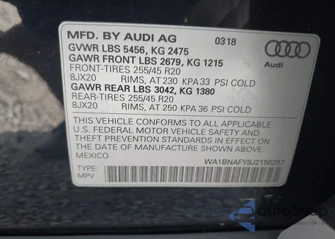 2018 Audi Q5 z USA, uszkodzony, nr VIN WA1BNAFY8J2156297